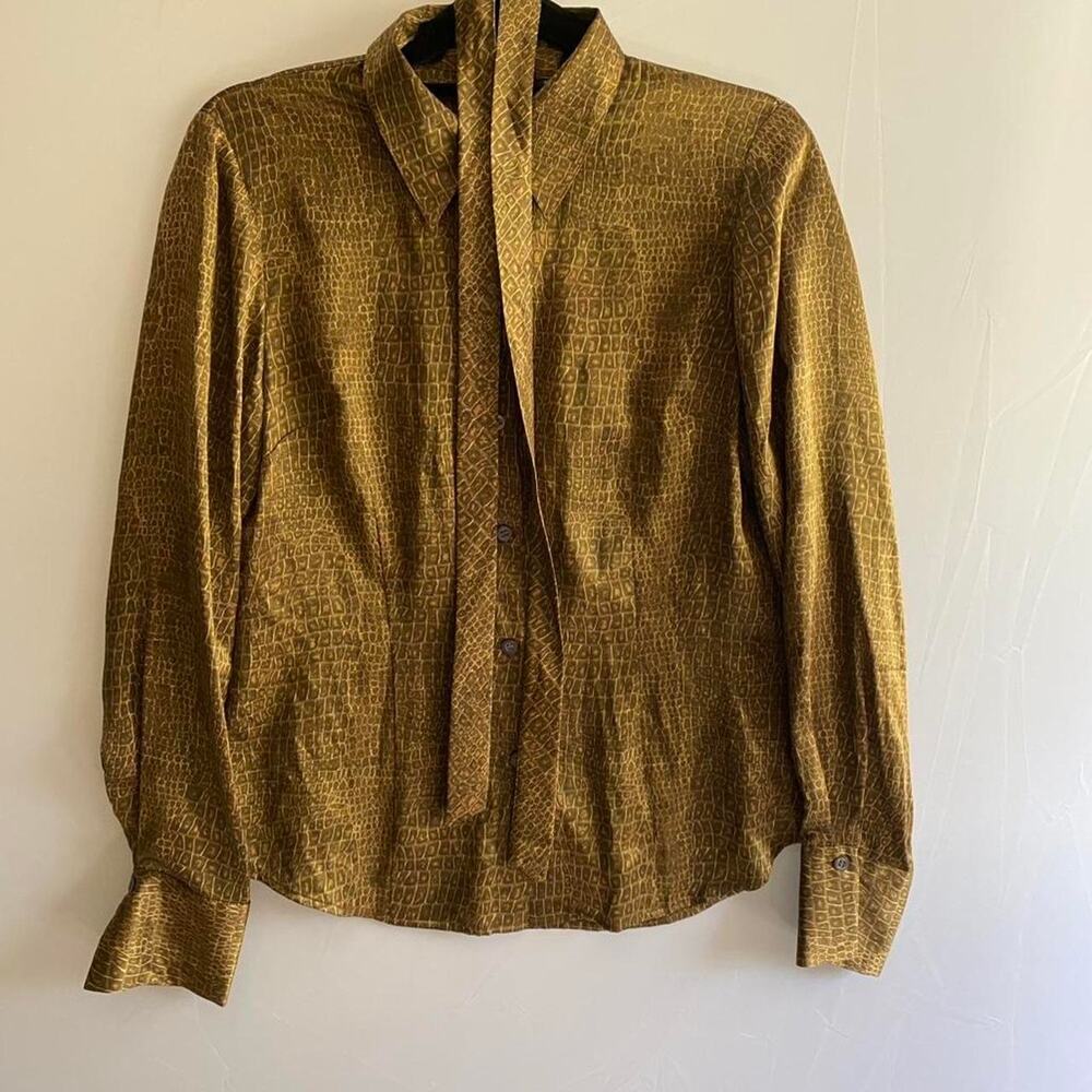 Nwt Vintage Lerner New York & Co Golden Brown Silk Blouse w/ Waist Tie Size M